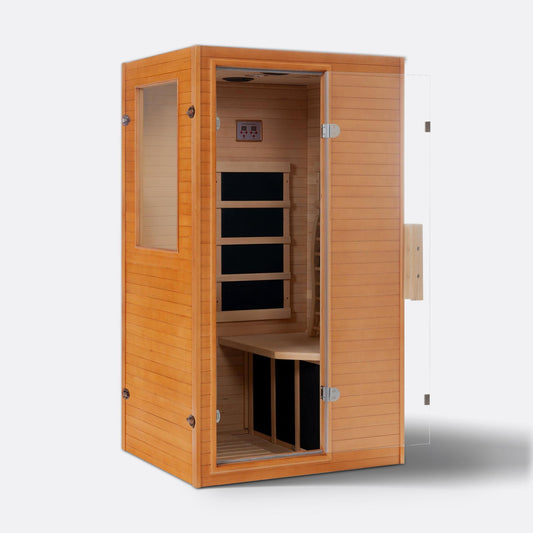 Real Relax Sports&Fitness Home Sauna Infrared Sauna for Home, 1 Person Low EMF Wood Indoor Saunas Spa at Home with 950W 10min Warm-up, Bluetooth, Easy LCD Panel, Backrest