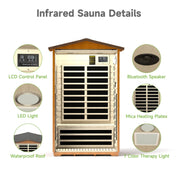 Real Relax Sports&Fitness LM-H02 Real Relax Outdoor Sauna 2 Person Infrared Sauna for Home, 15A Low EMF Far Infrared Sauna Spruce Wood Sauna with 10min Rapid preheating, Bluetooth, LCD Panel