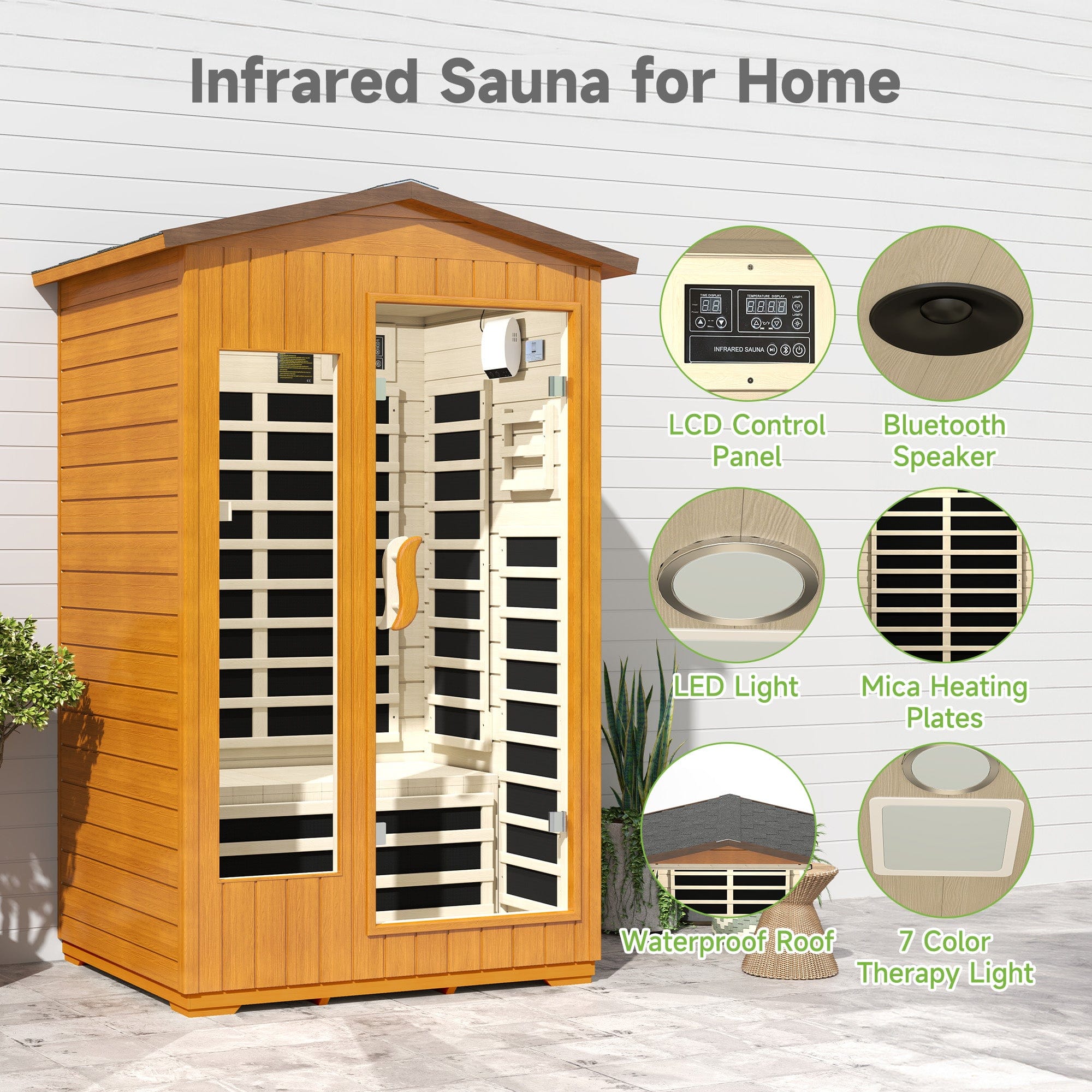 Real Relax Sports&Fitness LM-H02 Real Relax Outdoor Sauna 2 Person Infrared Sauna for Home, 15A Low EMF Far Infrared Sauna Spruce Wood Sauna with 10min Rapid preheating, Bluetooth, LCD Panel