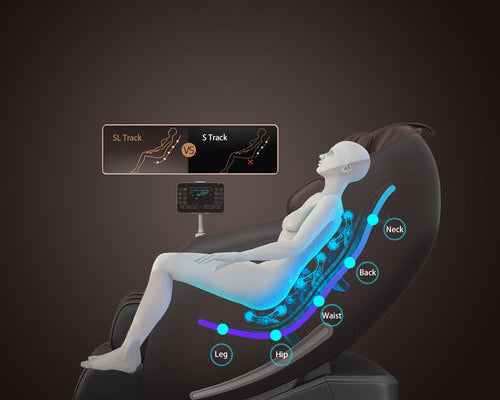 How does the SL track system work in a massage chair?