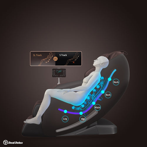 How does the SL track system work in a massage chair?