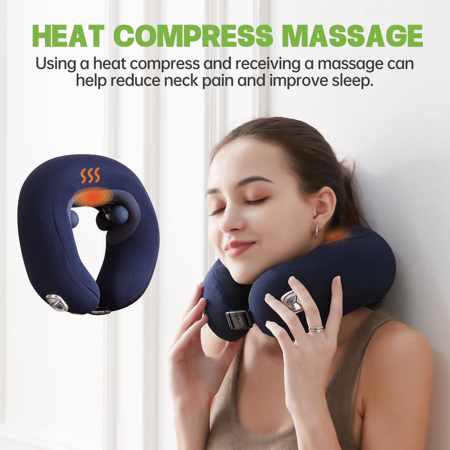 Real Relax MASSAGERS Real Relax® 2024 Travel Neck Pillow with Massage, Travel Electric Neck Massager with Heating for Neck Pain Relief, Neck Support Pillow for Airplane, Car, Office, Gift