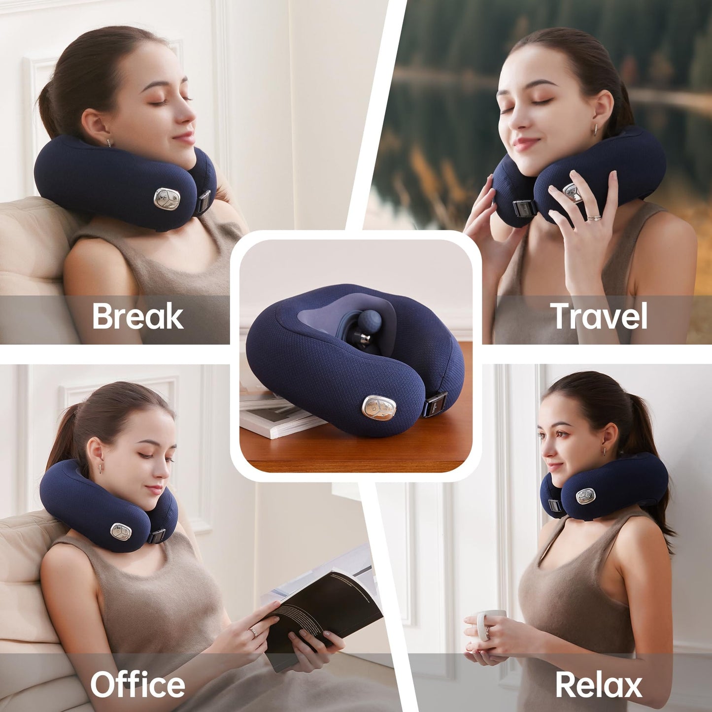 Real Relax MASSAGERS Real Relax® 2024 Travel Neck Pillow with Massage, Travel Electric Neck Massager with Heating for Neck Pain Relief, Neck Support Pillow for Airplane, Car, Office, Gift
