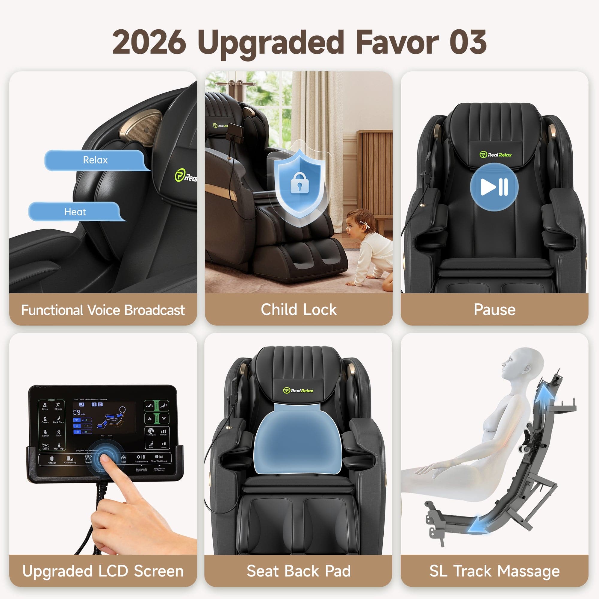 Real Relax Massage Chair Favor-03 2026 3D Massage Chair Black