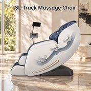 Real Relax Favor-06 2026 blue massage chair, side view with a cutaway illustration of the SL-track and massage rollers