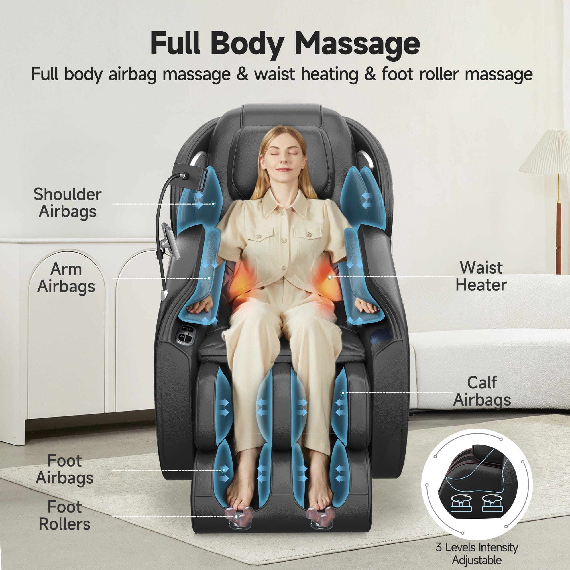 Real Relax Massage Chair Favor-06 Pro 3D Massage Chair Black
