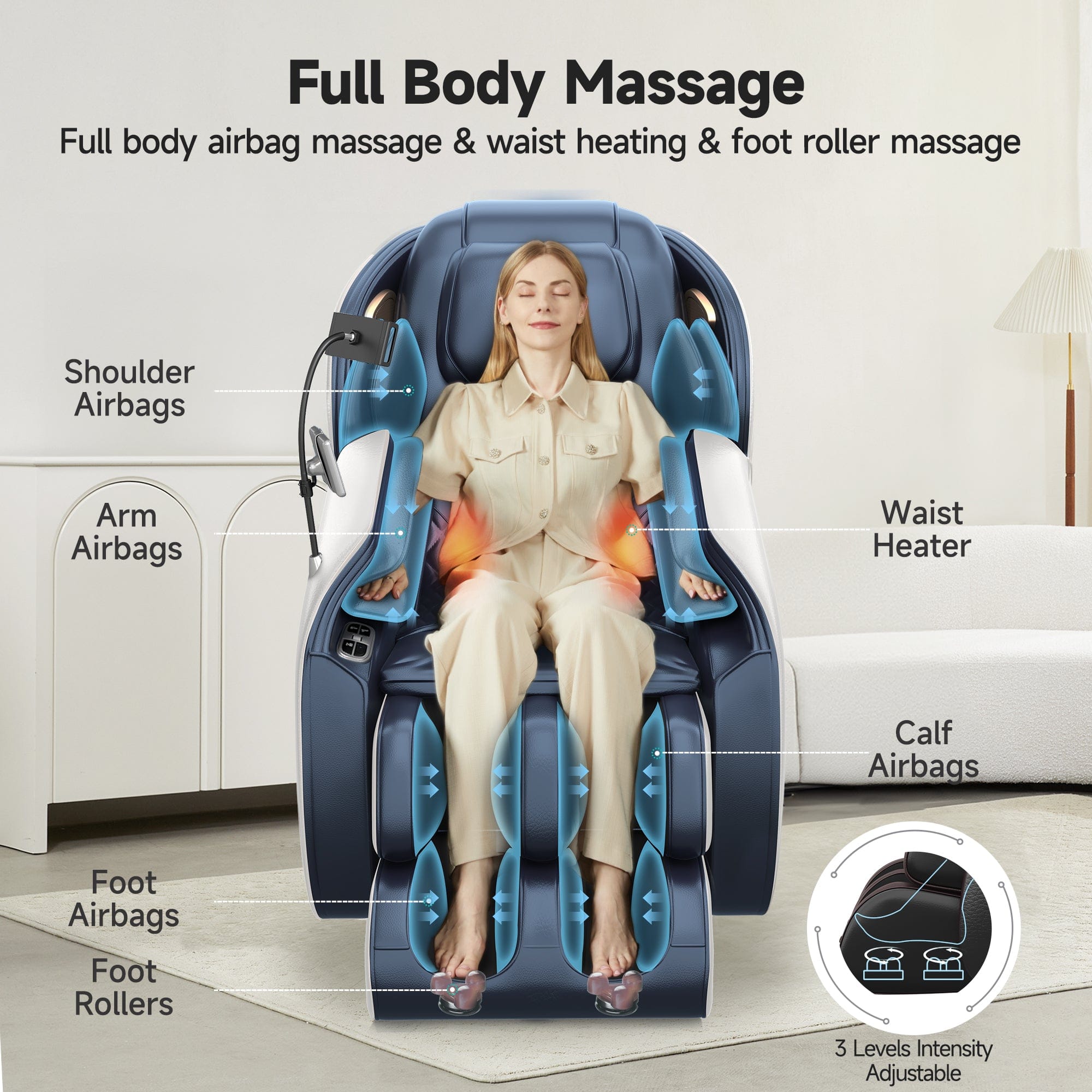 Real Relax Massage Chair Favor-06 Pro 3D Massage Chair Blue