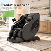Real Relax PS5200 massage chair dimensions: 29.1 inches wide, 57.5 inches long and 44.5 inches high; recommended user height 4.92–6.1 feet.