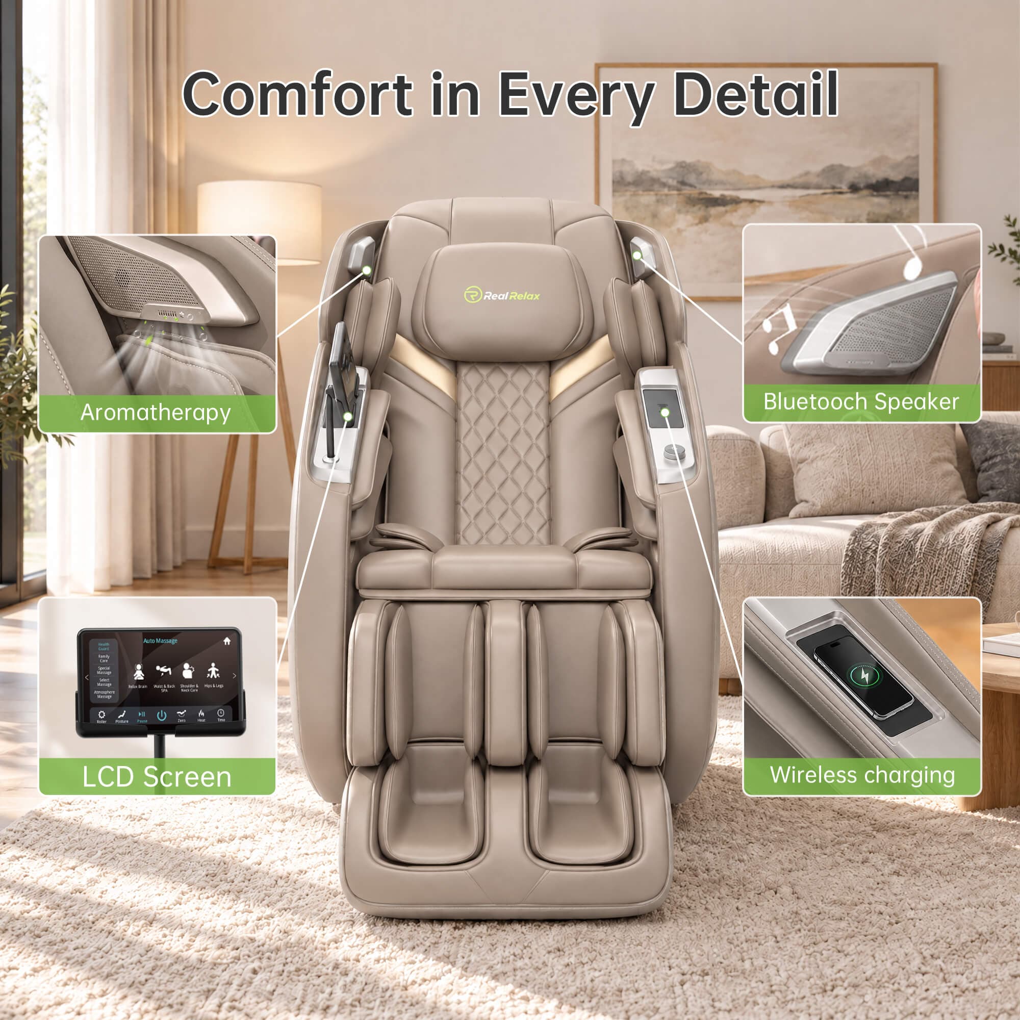 Real Relax Massage Chair PS5200 4D Zero Gravity Massage Chair Khaki