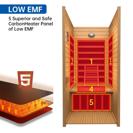 Real Relax Sports&Fitness 1-Person Near Zero EMF Sauna: Canadian Hemlock Wood, 1440W