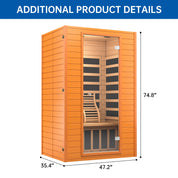 Real Relax Sports&Fitness 2-Person Near Zero EMF Sauna: Canadian Hemlock Wood, 1860W