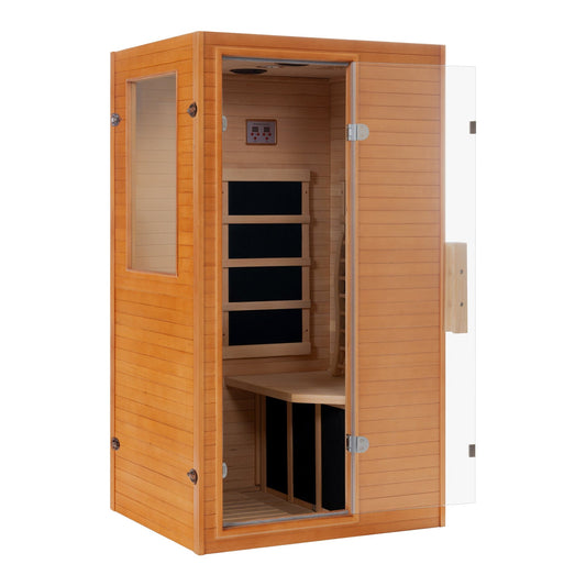 Real Relax Sports&Fitness Home Sauna Infrared Sauna for Home, 1 Person Low EMF Wood Indoor Saunas Spa at Home with 950W 10min Warm-up, Bluetooth, Easy LCD Panel, Backrest