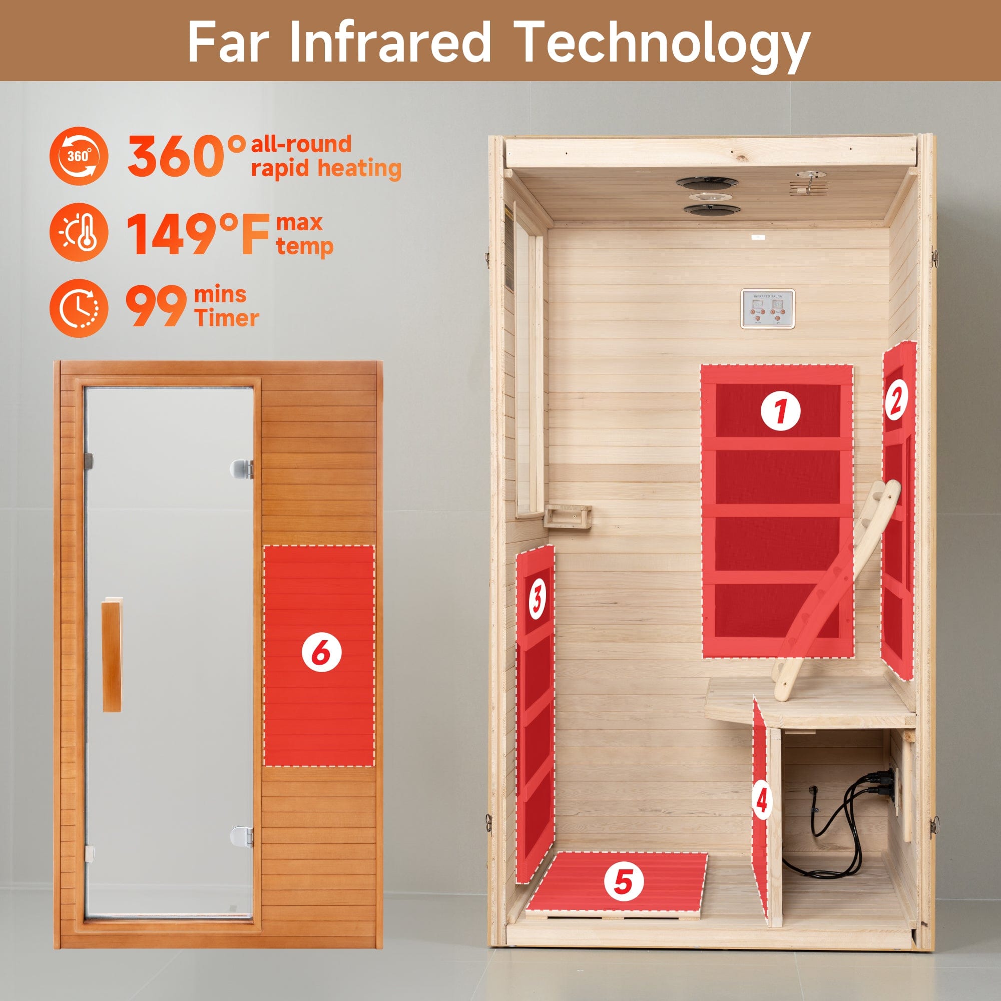 Real Relax Sports&Fitness Home Sauna Infrared Sauna for Home, 1 Person Low EMF Wood Indoor Saunas Spa at Home with 950W 10min Warm-up, Bluetooth, Easy LCD Panel, Backrest