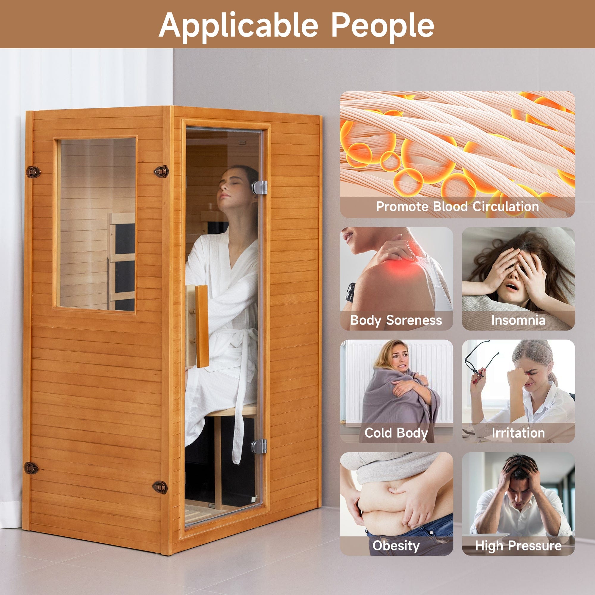 Real Relax Sports&Fitness Home Sauna Infrared Sauna for Home, 1 Person Low EMF Wood Indoor Saunas Spa at Home with 950W 10min Warm-up, Bluetooth, Easy LCD Panel, Backrest