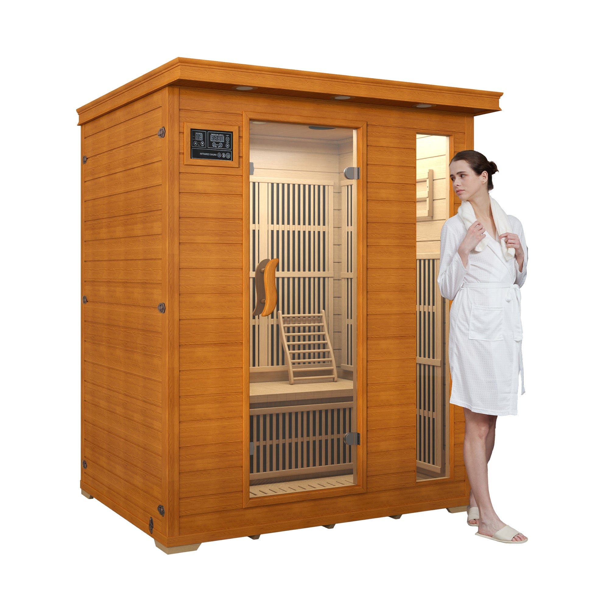 Real Relax Sports&Fitness LM-A03 Real Relax 3 Person Infrared Sauna for Home Indoor, 15amp Low EMF Far Infrared Sauna with 10min Rapid preheating, Bluetooth, 2 LCD Control Panel