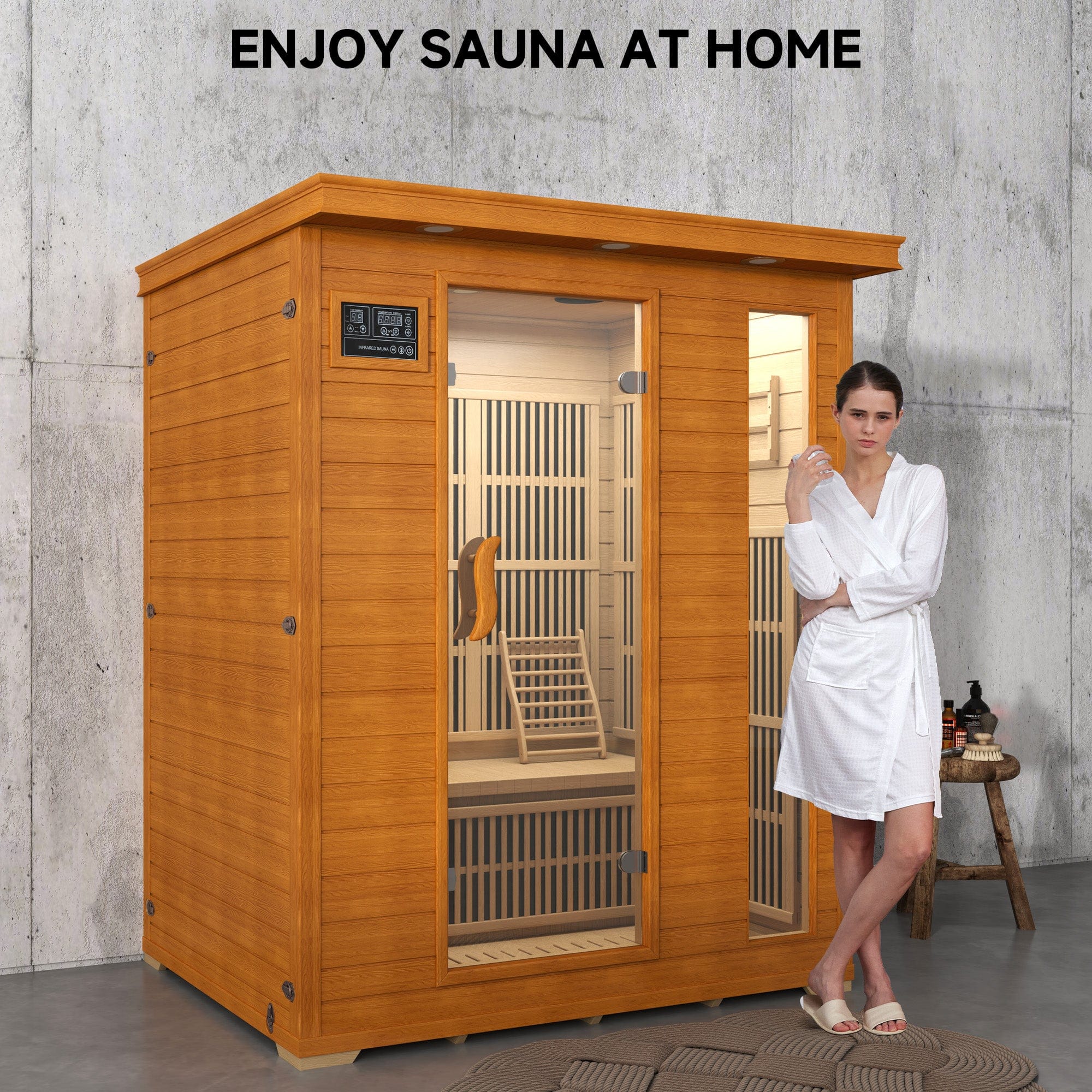 Real Relax Sports&Fitness LM-A03 Real Relax 3 Person Infrared Sauna for Home Indoor, 15amp Low EMF Far Infrared Sauna with 10min Rapid preheating, Bluetooth, 2 LCD Control Panel
