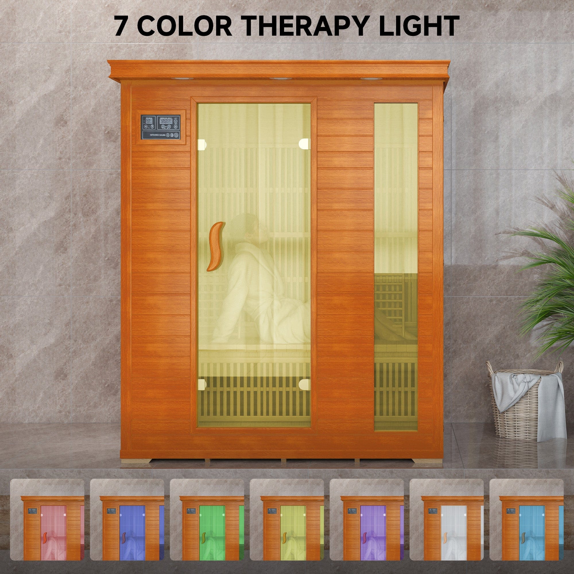 Real Relax Sports&Fitness LM-A03 Real Relax 3 Person Infrared Sauna for Home Indoor, 15amp Low EMF Far Infrared Sauna with 10min Rapid preheating, Bluetooth, 2 LCD Control Panel