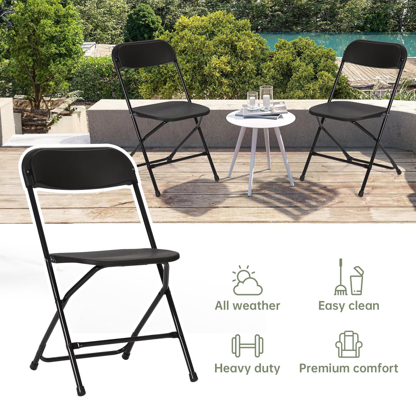 Real Relax Sports&Fitness Plastic Folding Chair, Folding Chair for Wedding Party Outdoor Indoor and Office, Portable Commercial Chair, Lightweight Folding Chair Black