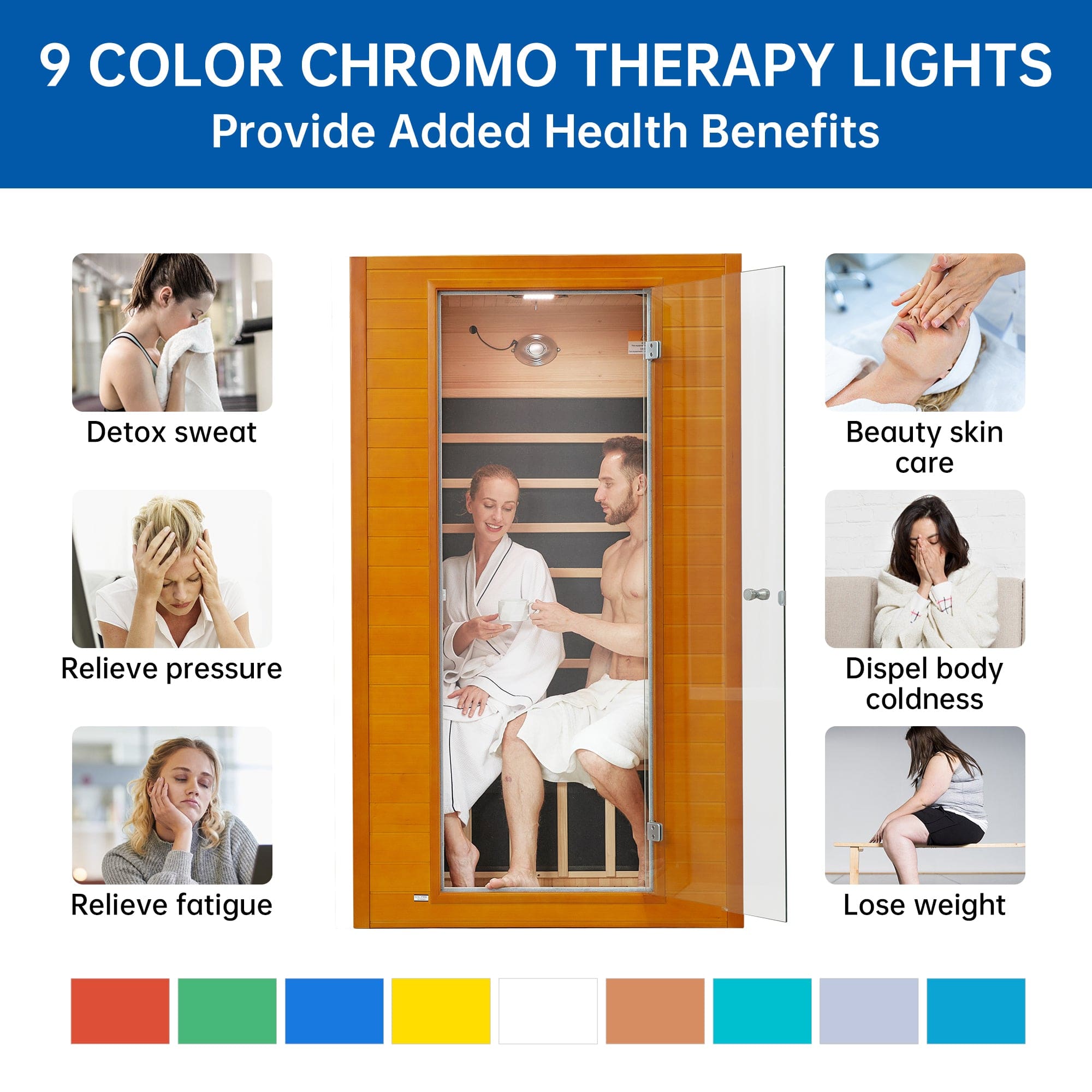 Real Relax Sports&Fitness Real Relax 1-2 Persons Near Zero EMF Canadian Hemlock Wood Sauna with 1600W, 9 Chromo Therapy Lights, Oxygen Lonizer, Bluetooth, LCD Control Pannel for Home Spa Days