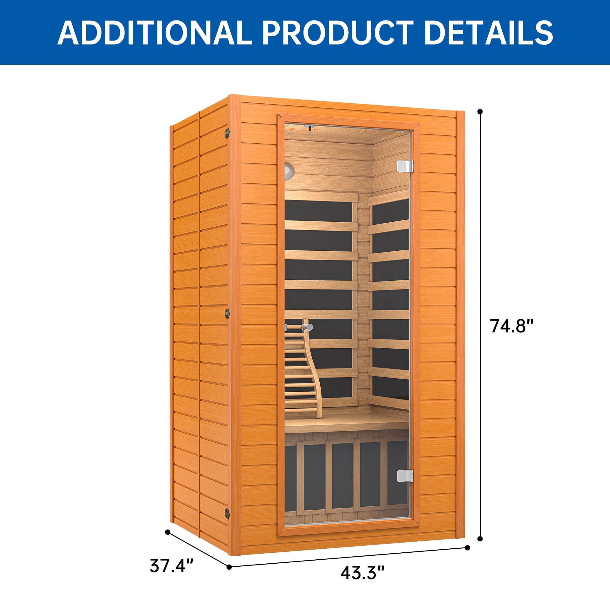 Real Relax Sports&Fitness Real Relax 1-2 Persons Near Zero EMF Canadian Hemlock Wood Sauna with 1600W, 9 Chromo Therapy Lights, Oxygen Lonizer, Bluetooth, LCD Control Pannel for Home Spa Days