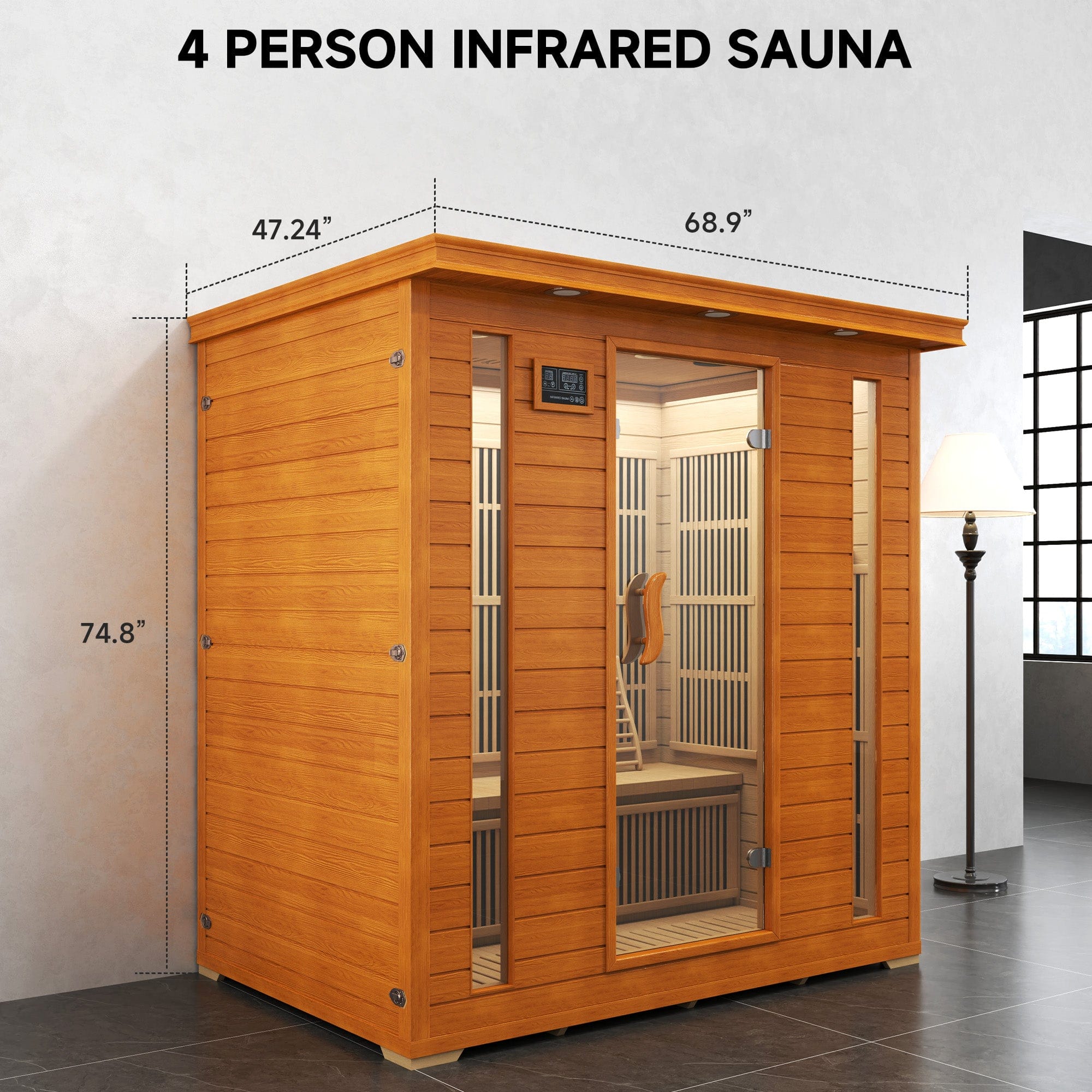 Real Relax Sports&Fitness Real Relax 4 Person Infrared Sauna for Home Indoor, Low EMF Far Infrared Sauna with 10min Rapid preheating, Bluetooth, 2 LCD Control Panel