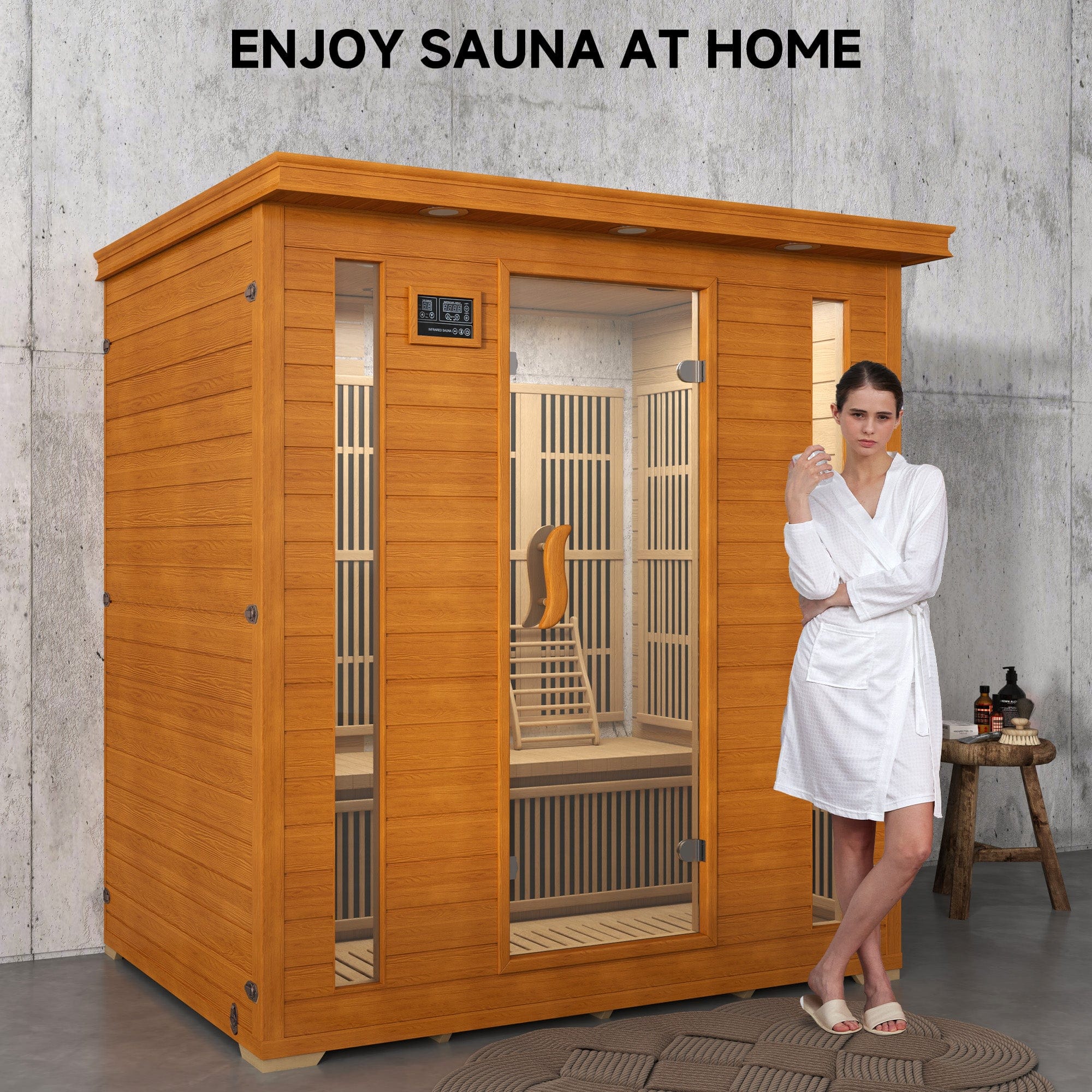 Real Relax Sports&Fitness Real Relax 4 Person Infrared Sauna for Home Indoor, Low EMF Far Infrared Sauna with 10min Rapid preheating, Bluetooth, 2 LCD Control Panel