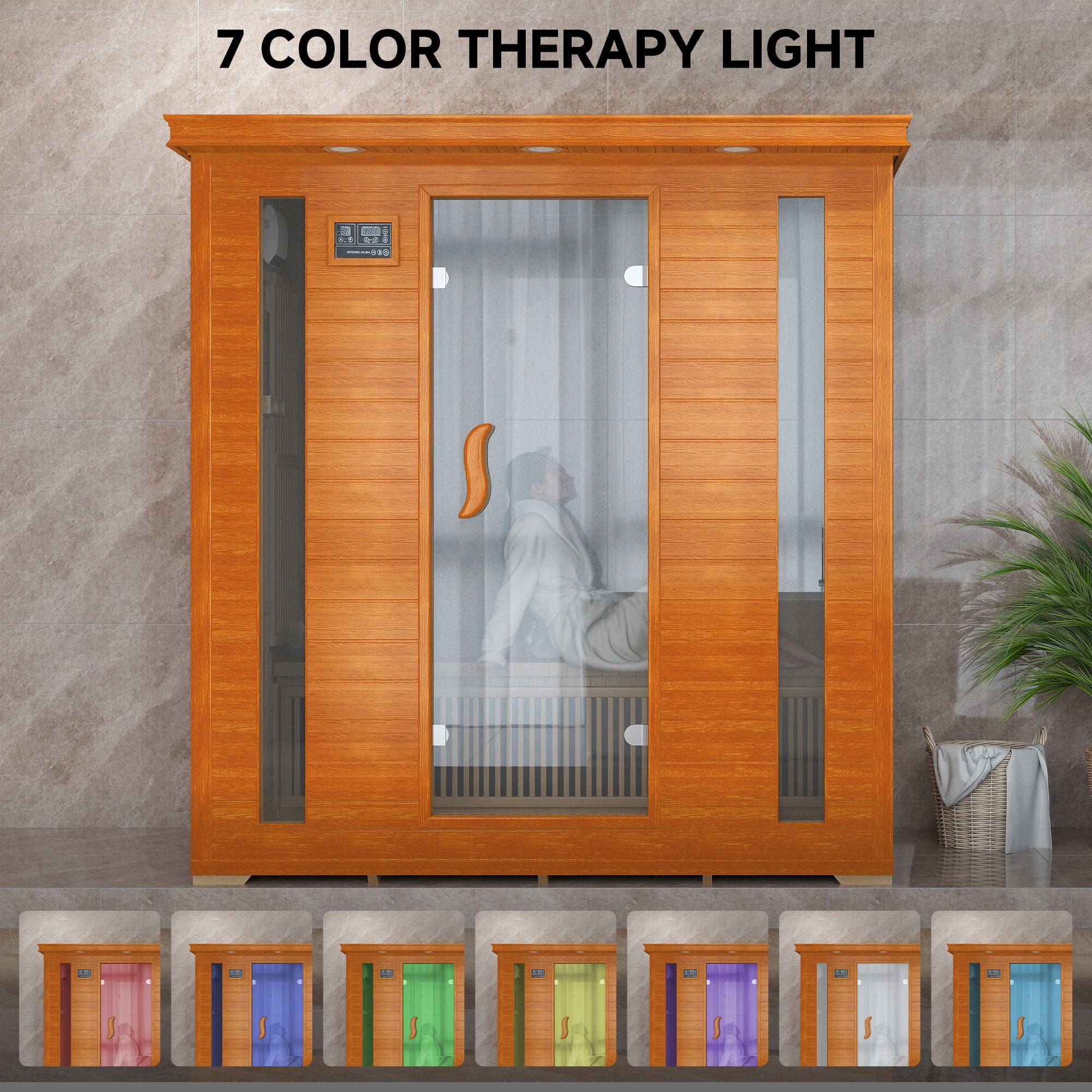 Real Relax Sports&Fitness Real Relax 4 Person Infrared Sauna for Home Indoor, Low EMF Far Infrared Sauna with 10min Rapid preheating, Bluetooth, 2 LCD Control Panel
