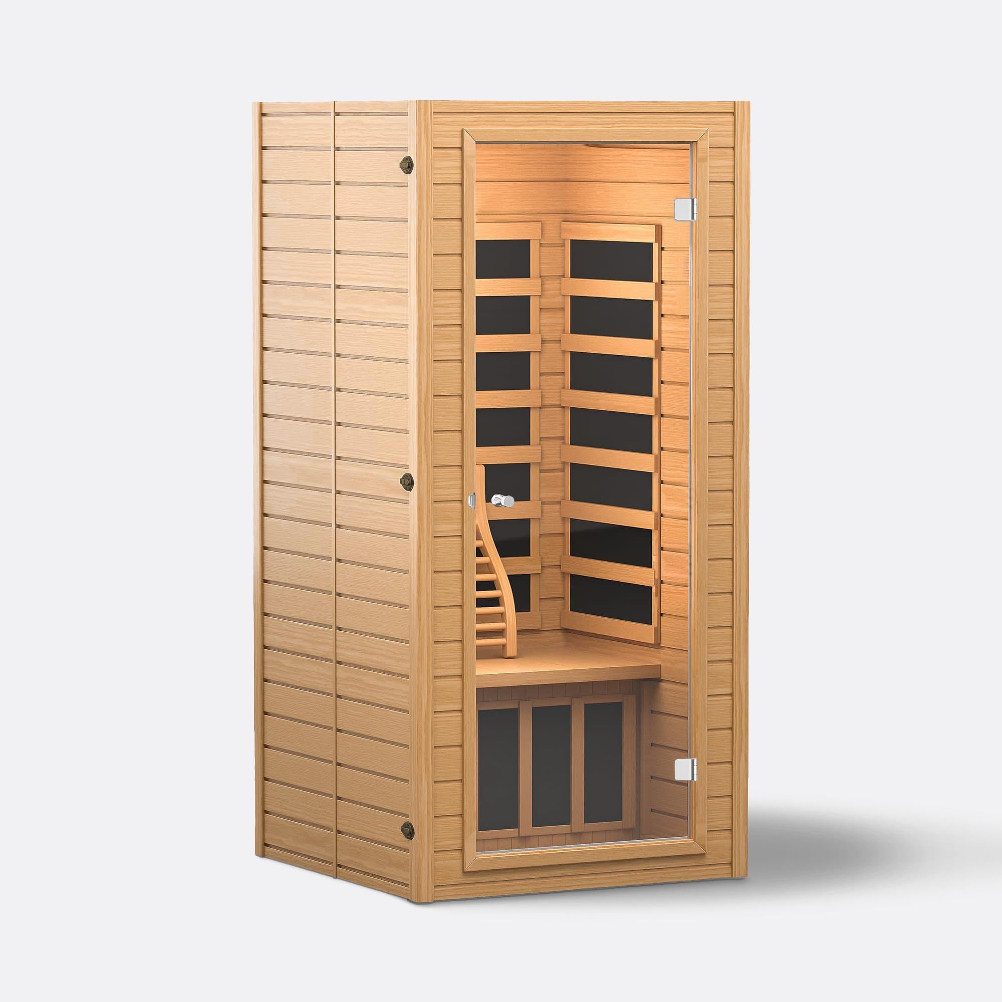 RESTISLAND MASSAGERS Canadian Hemlock Wood Far Infrared Sauna Room of Near Zero EMF, 9 Chromo Therapy Lights, Oxygen Ionizer for Home and Indoor Use, with Bluetooth, LCD Control Pannel