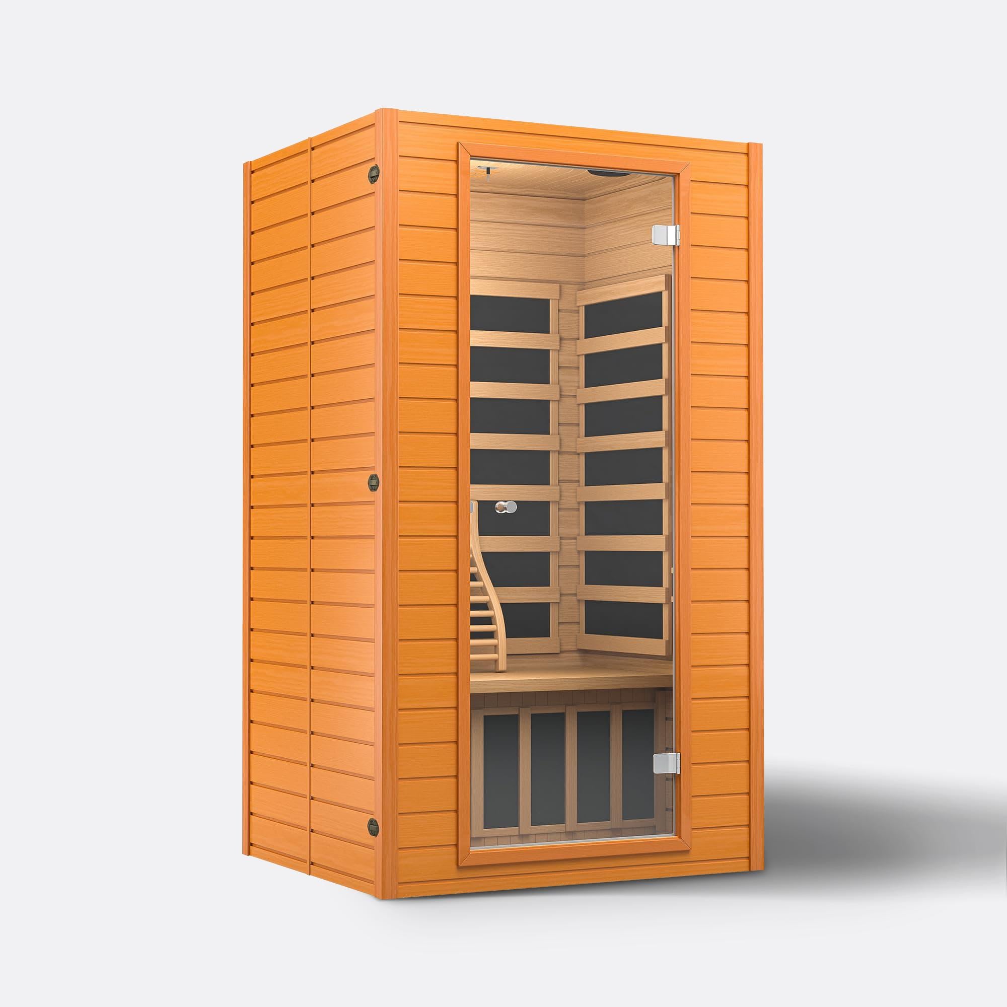 RESTISLAND MASSAGERS Canadian Hemlock Wood Far Infrared Sauna Room of Near Zero EMF, 9 Chromo Therapy Lights, Oxygen Lonizer for Home and Indoor Use, with Bluetooth, LCD Control Pannel,1-2 Person