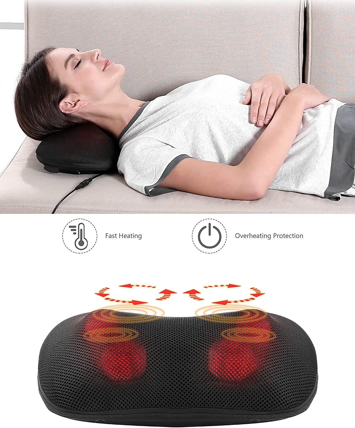 Real Relax Massage Pillow Real Relax®  Shiatsu Back Shoulder & Neck Deep Tissue 3D Kneading Pillow Massager with Heat